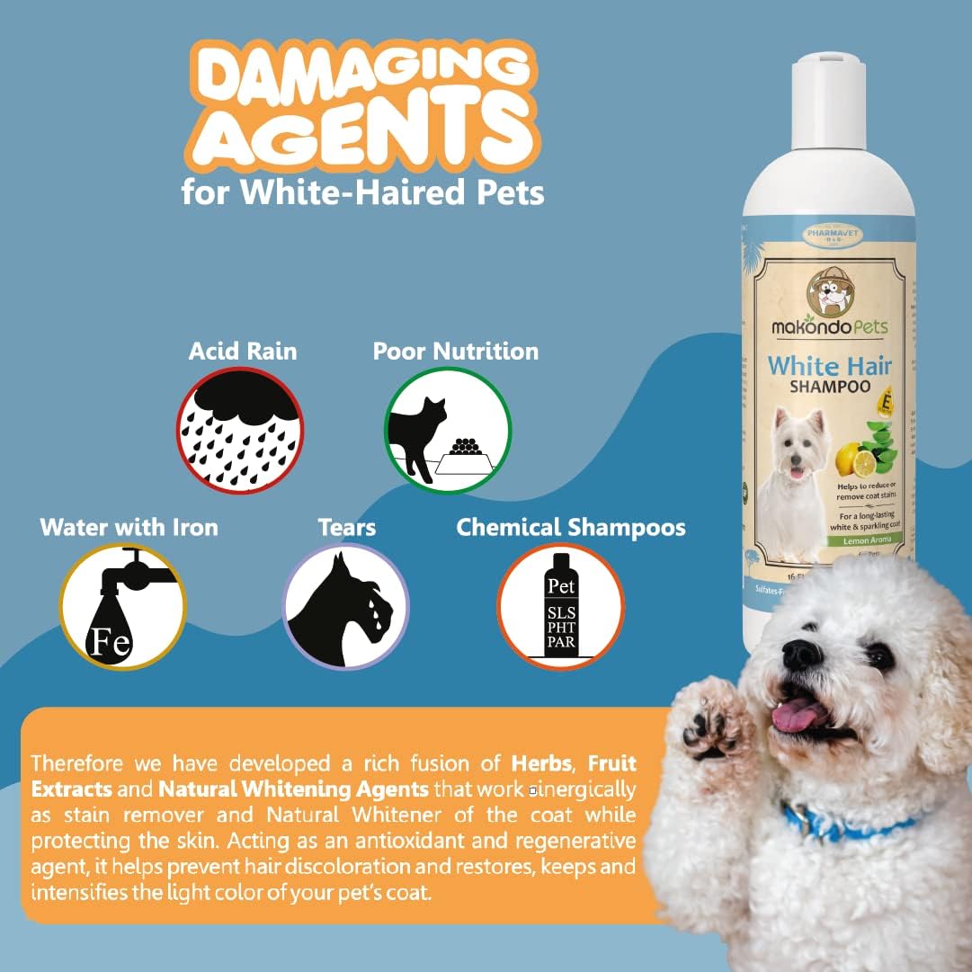 Dog Whitening Shampoo– for Dogs with White Light Colored Hair Coat Fur–White Haired Pets Shampoo for Itching Dry Sensitive Skin. Non Toxic Formula