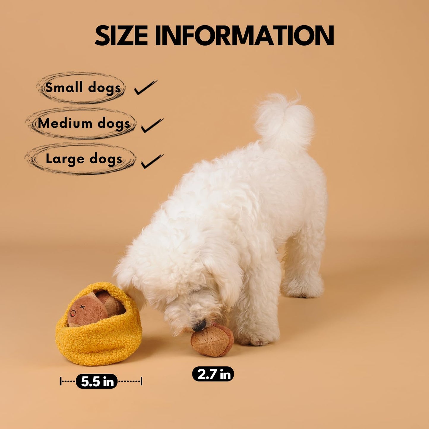 CHEWFFON Interactive Hide-and-Seek Burrow Toys, Dog Toys for Boredom, Cute Squeaky Plush Toy, Dog Toys for Small Medium and Large Dogs, Crinkle Snuffle Puzzle Toy-Chestnuts 4 Piece Set