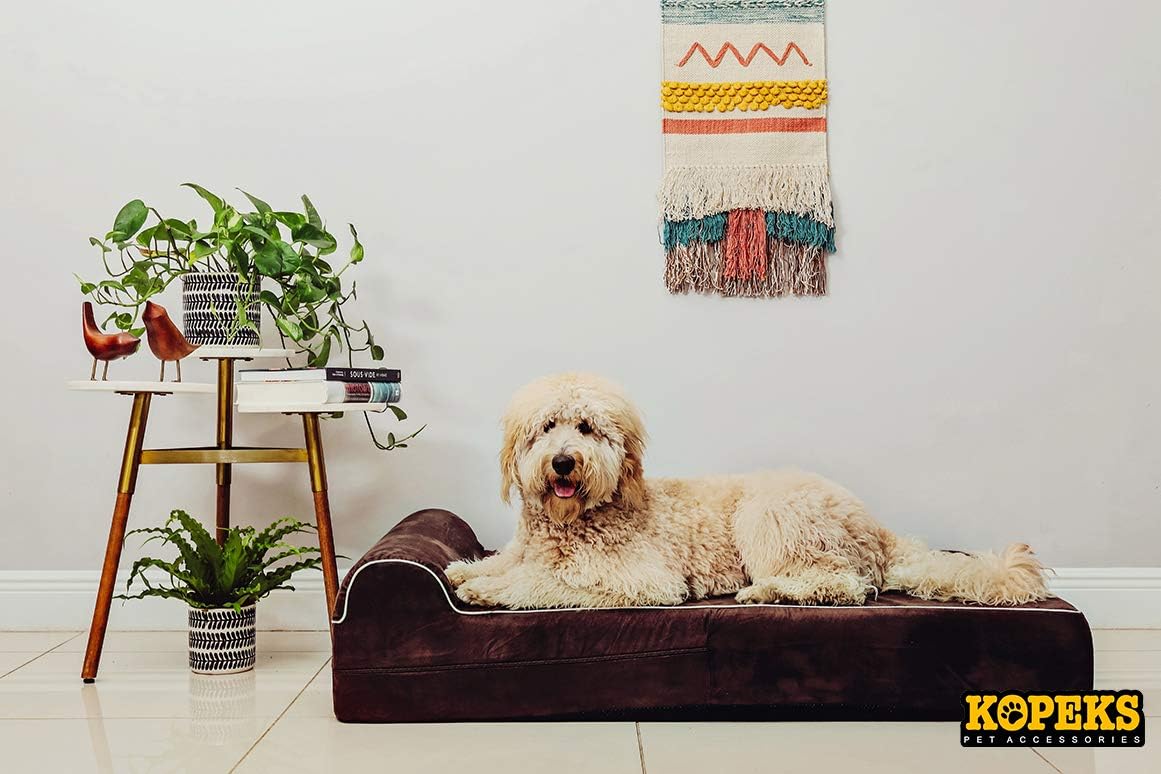KOPEKS Orthopedic Memory Foam Dog Bed 7" Inch Thick Extra Large Dog Bed With Pillow Brown 50"x34"x10" Includes Waterproof Liner & Durable Removable Cover With Smart Design