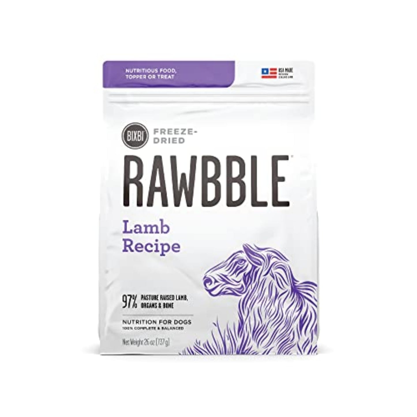 BIXBI Rawbble Freeze Dried Dog Food, Lamb Recipe, 26 oz - 97% Meat and Organs, No Fillers - Pantry-Friendly Raw Dog Food for Meal, Treat or Food Topper - USA Made in Small Batches