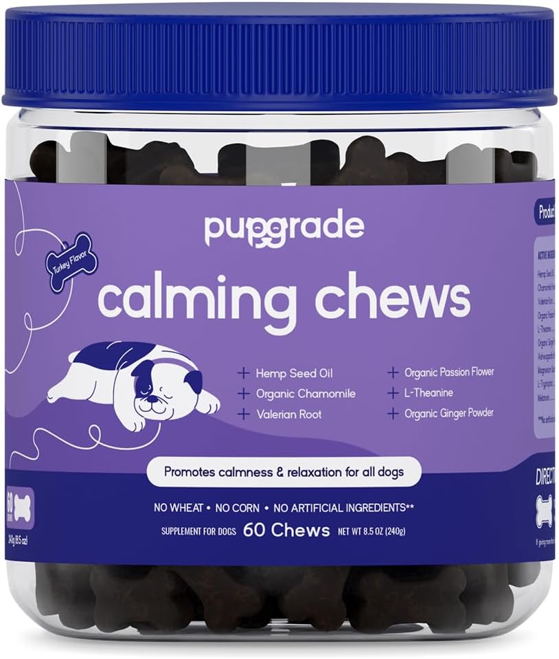 PupGrade Calming Soft Chews - Promotes Relaxation & Helps Manage Stress for All Dogs - Supports Calm Stomachs & Muscles - No Wheat, Corn, or Artificial Ingredients - Meat Flavored - 60 Soft Chews