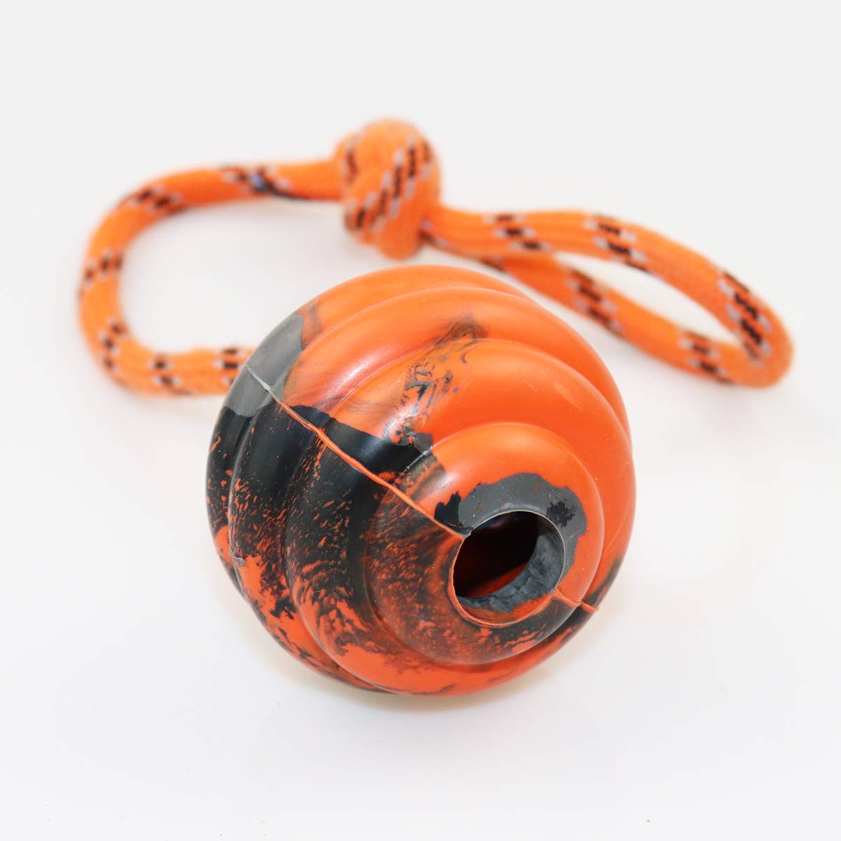 Nevperish K9 Training Ball with Rope Exercise and Reward Toy for Dogs - Indestructible Dog Toy Ball with Handle for Training Pull Throw Tug Fetch Belgian Malinois Gifts (Orange)