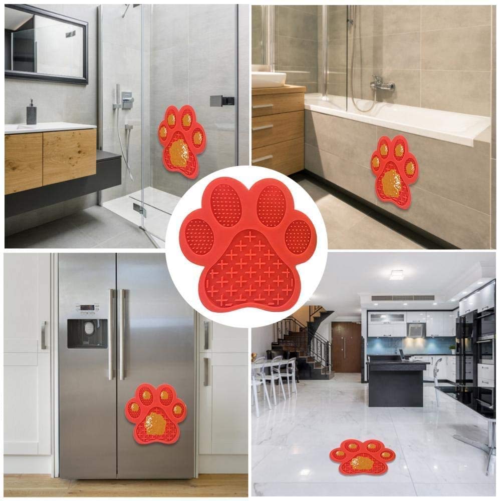 Dog Licking Mat for Anxiety Peanut Butter Slow Feeder Bowls Licking Pad with Strong Suction to Wall for Pet Bathing,Grooming,and Dog Training (Red)