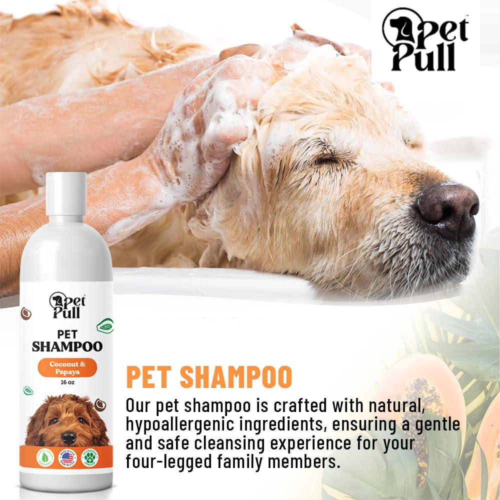 Pet Pull Pet Shampoo for Dogs - Plant-Based Dog Shampoo Cleanser - Dog Wash Pet Supplies for Pets with Coconut and Papaya Scent - Safe and Gentle Sensitive Skin Dog Shampoo - Made in The USA (16Oz)