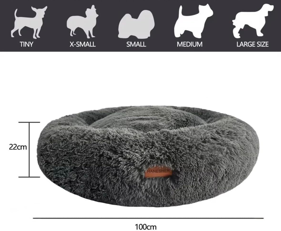 HANESHER Pet Bed, Memory Foam Donut Dog Bed, Calming Round Dog Bed for Small Pets, Comfortable and Supportive Design, Orthopedic Ultra-Soft Plush, Anti-Stress Bed for Dogs and Cats (Grey)