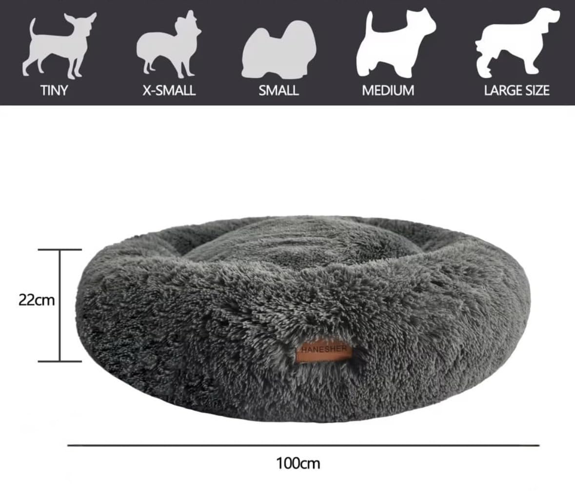 HANESHER Pet Bed, Memory Foam Donut Dog Bed, Calming Round Dog Bed for Small Pets, Comfortable and Supportive Design, Orthopedic Ultra-Soft Plush, Anti-Stress Bed for Dogs and Cats (Grey)