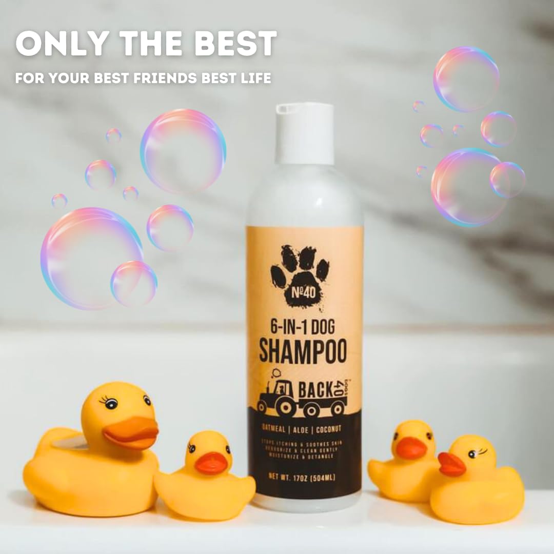 Back 40 Dogs Natural Pet Shampoo - No. 40 Premium 6 in 1 Oatmeal Shampoo for Dogs - Moisturize, Deodorize & Soothe Sensitive Skin - Coconut, Aloe & Almond Oil Dog Wash & Pet Care
