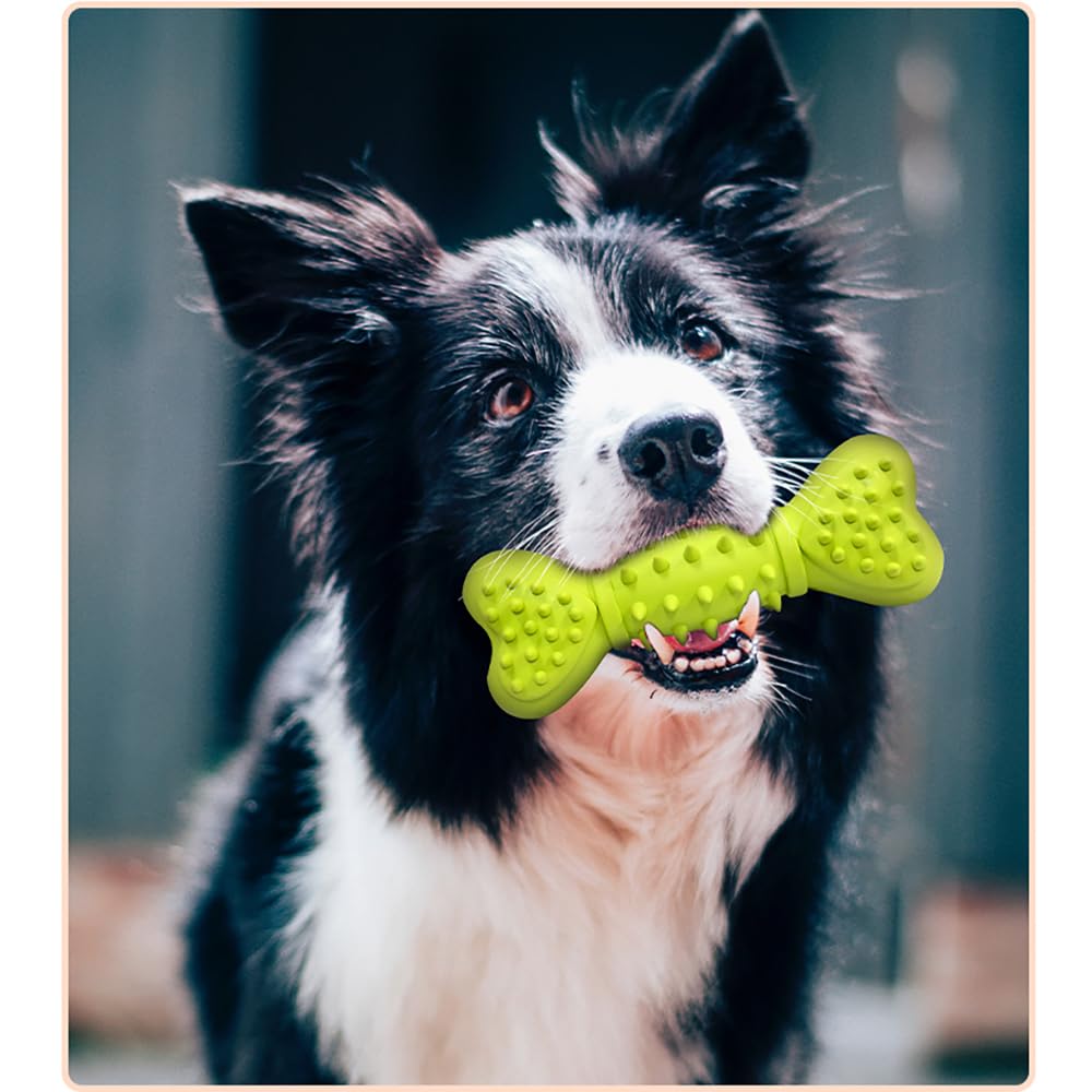 RUIFANDAHK Squeaky Toys Bone Shape Yellow Puppy Teething Toys Dog Toys for Aggressive Chewers Natural Rubber Chew Toys for Small/Medium Dogs Dog