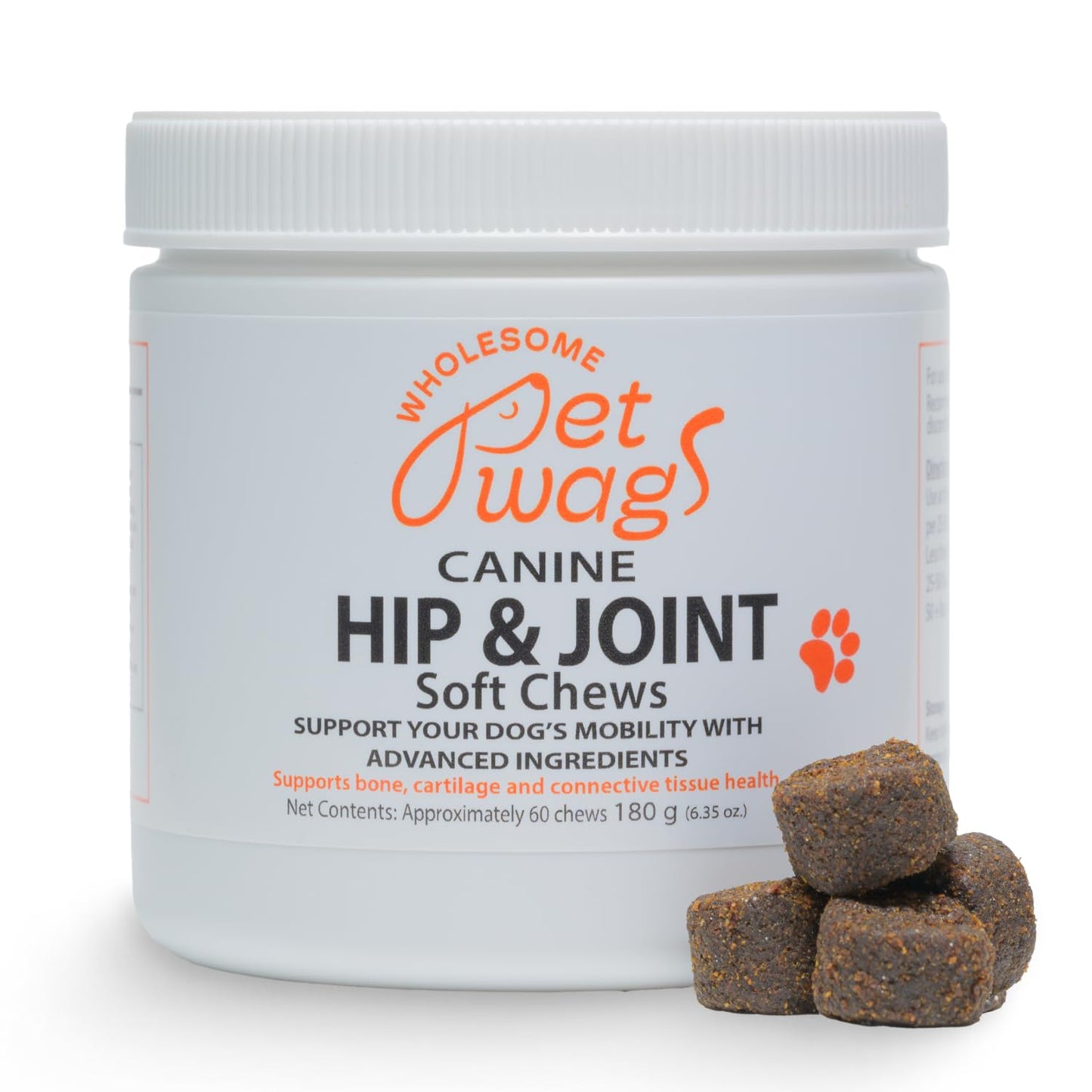Wholesome Pet Wags Dog Hip & Joint Supplement Soft Chews – Advanced Mobility & Comfort Support – Glucosamine, Chondroitin, MSM, Turmeric, Boswellia, Collagen – 60 Count