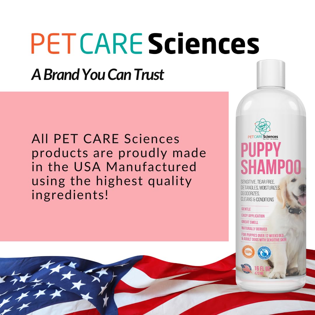 PET CARE Sciences 16 fl oz Tearless Puppy Shampoo and Conditioner - Anti Itch Dog Shampoo Sensitive Skin - Coconut Oil Oatmeal Pet Shampoo for Puppies, Made in The USA