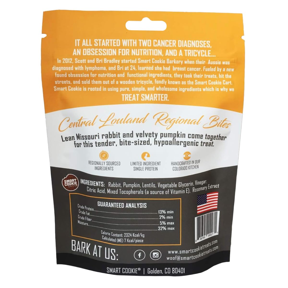 Smart Cookie All Natural Dog Treats - Rabbit & Pumpkin - Training Treats for Dogs & Puppies with Allergies, Sensitive Stomachs - Soft Dog Treats, Grain Free, Chewy, Human-Grade, Made in USA - 5oz Bag