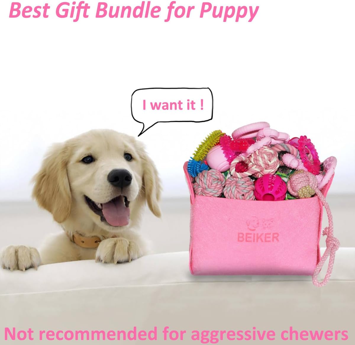 Beiker 20 Pack Pink Puppy Chew Toys - Dog Teething Toys for Puppies, Puppy Toys Toothbrush with Ropes, Soft Dogs Toy Bundle for Small Dogs, Cute Interactive Dog Balls for Chewers