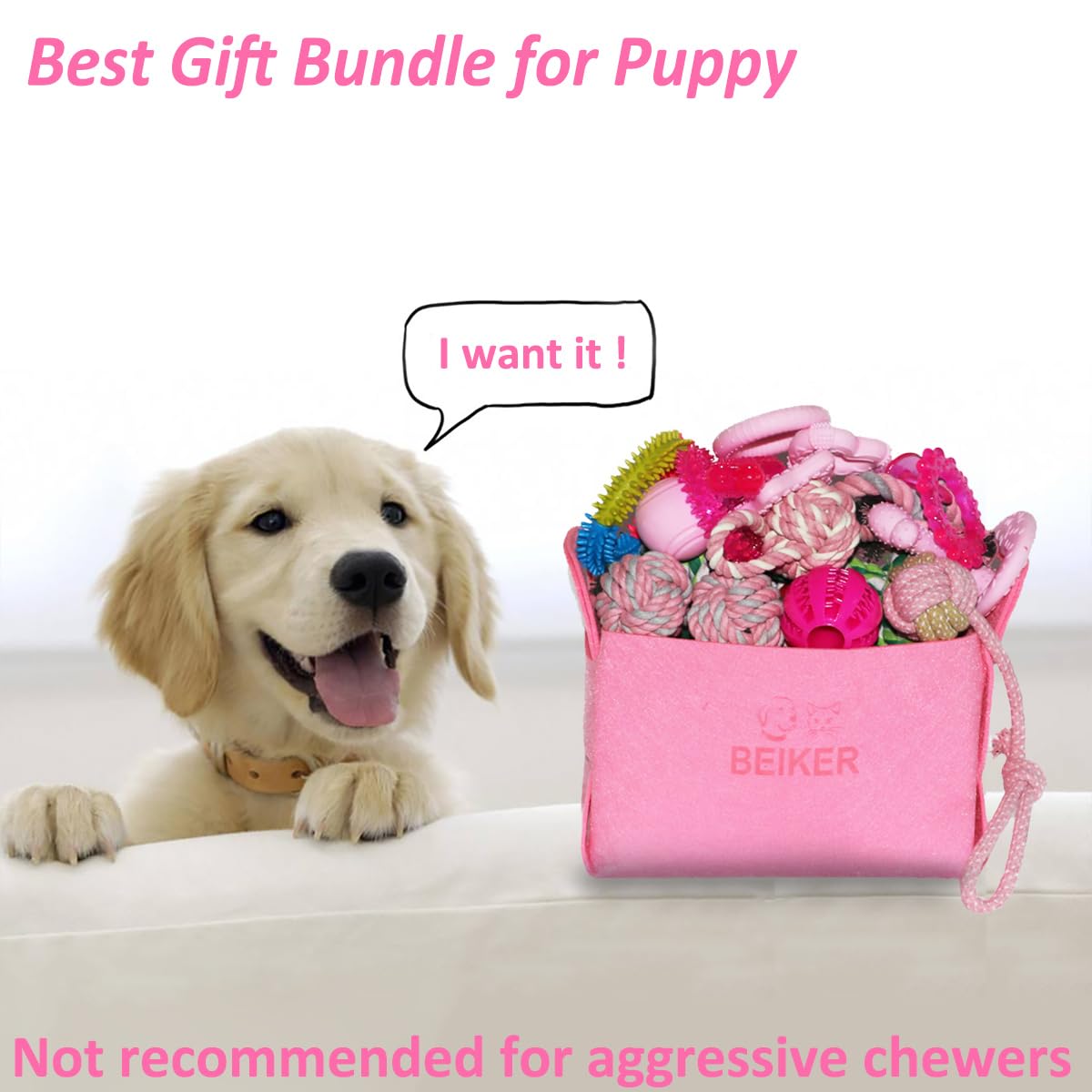 Beiker 20 Pack Pink Puppy Chew Toys - Dog Teething Toys for Puppies, Puppy Toys Toothbrush with Ropes, Soft Dogs Toy Bundle for Small Dogs, Cute Interactive Dog Balls for Chewers