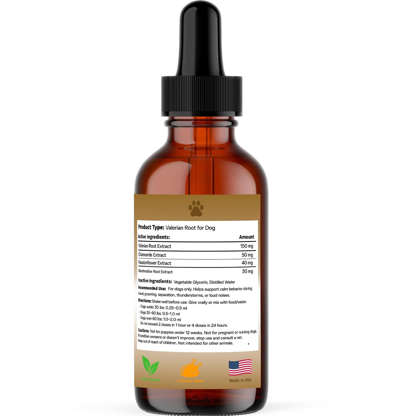 Valerian Root for Dogs, Natural Calming Support for Environmental Stress, Vet Visits, Travel & Time Spent Home Alone, Herbal Supplement, 30ml