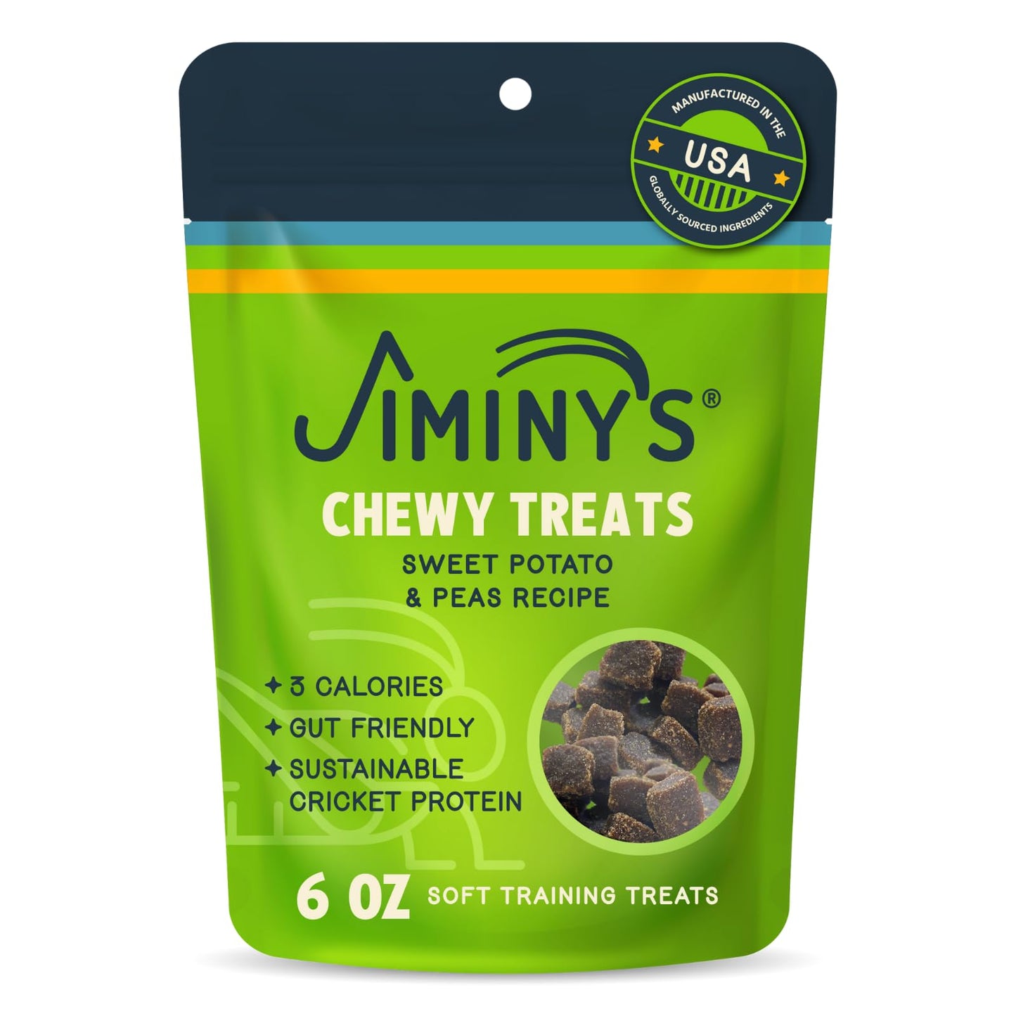 Jiminy's Chewy Cricket Dog Training Treats, Low Calorie, Hypoallergenic, 6oz, Sweet Potato & Pea (Pack of 1)
