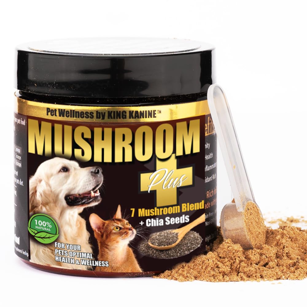 King Kanine Mushroom Plus, Protein & Joints 2 oz | Organic Powder to Improve Optimal Health & Pets Wellness | Supplement for Dogs & Cats Care Made with Fiber & Vitamins | Veterinarian Approved