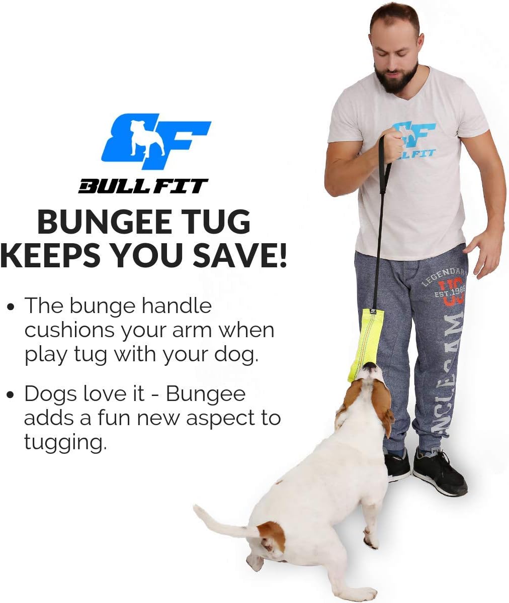 Bungee Dog Bite Tug Toy - Ideal for Fun Interactive Play, Tug of War & Puppy Training - Tough, Durable Pull Toys for Medium to Large Dogs - Safe Fire Hose Dog Tugger with Strong Handle - Handmade