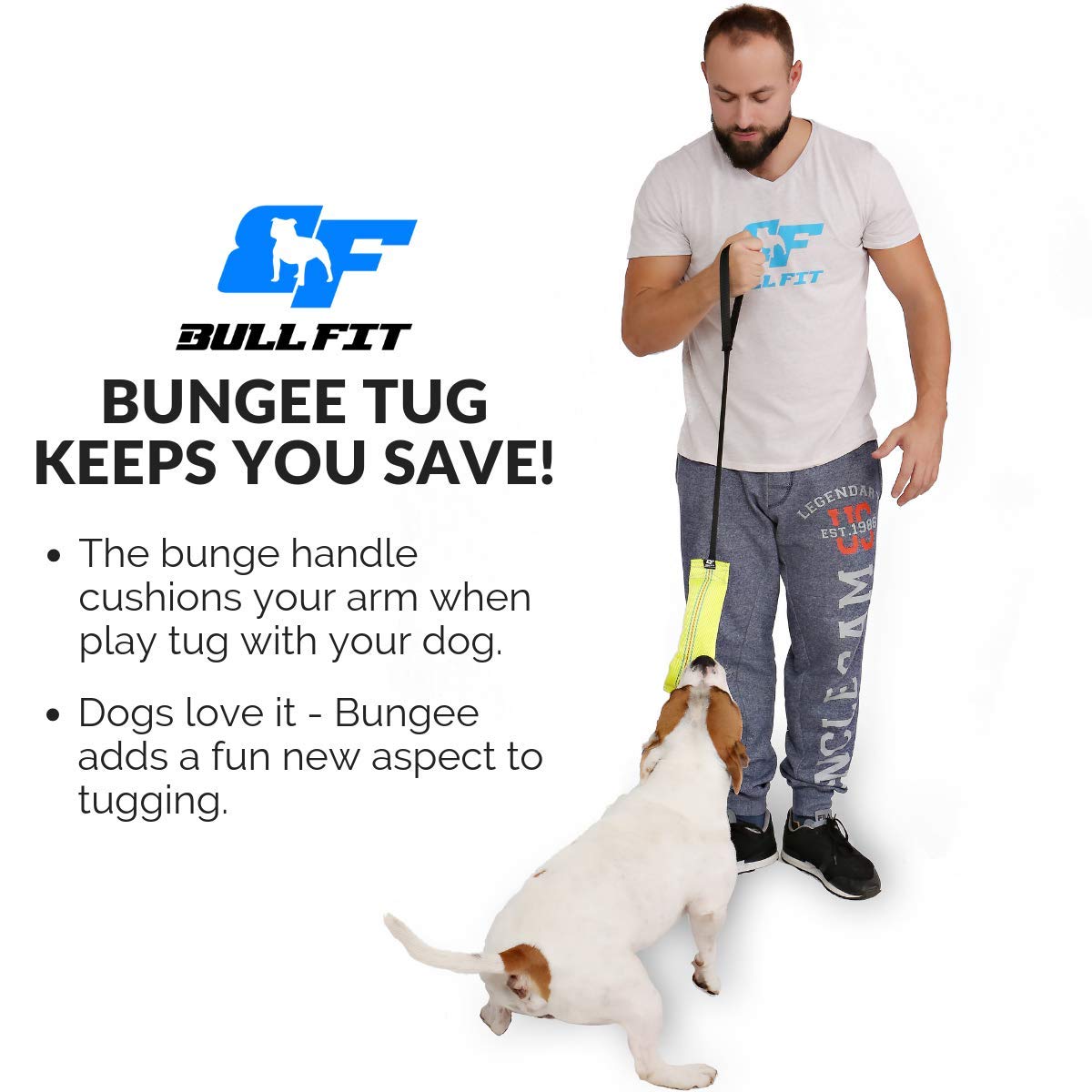 Bungee Dog Bite Tug Toy - Ideal for Fun Interactive Play, Tug of War & Puppy Training - Tough, Durable Pull Toys for Medium to Large Dogs - Safe Fire Hose Dog Tugger with Strong Handle - Handmade