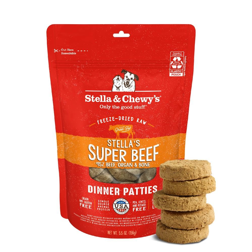 Stella & Chewy's Freeze-Dried Raw Dinner Patties - Beef Recipe - High Protein Grain-Free Puppy & Dog Food - Perfect For Picky Eaters - 5.5 oz