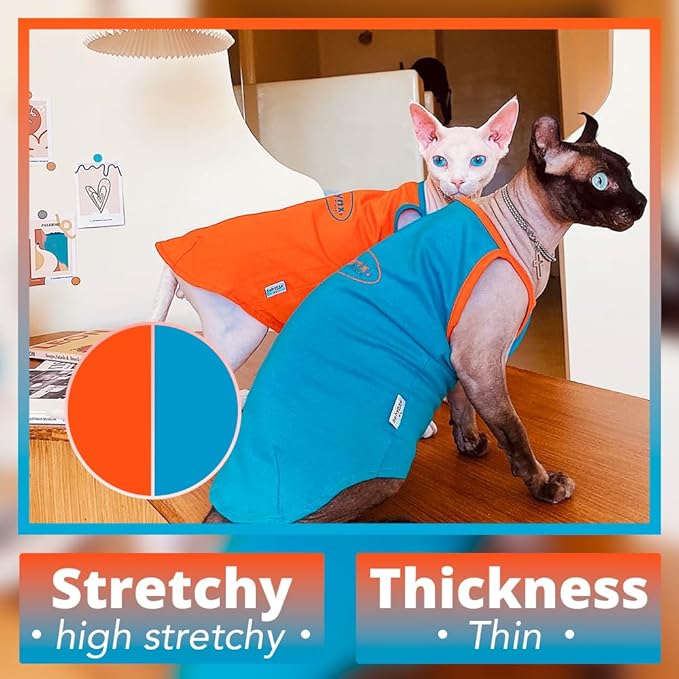 Sphynx Cat Shirt, Breathable Stretchy Cat Summer Vest, Soft Hairless Cats Shirt, Sleeveless Tanktop for Cats Only (Blue, XXL (10.5-13lbs))