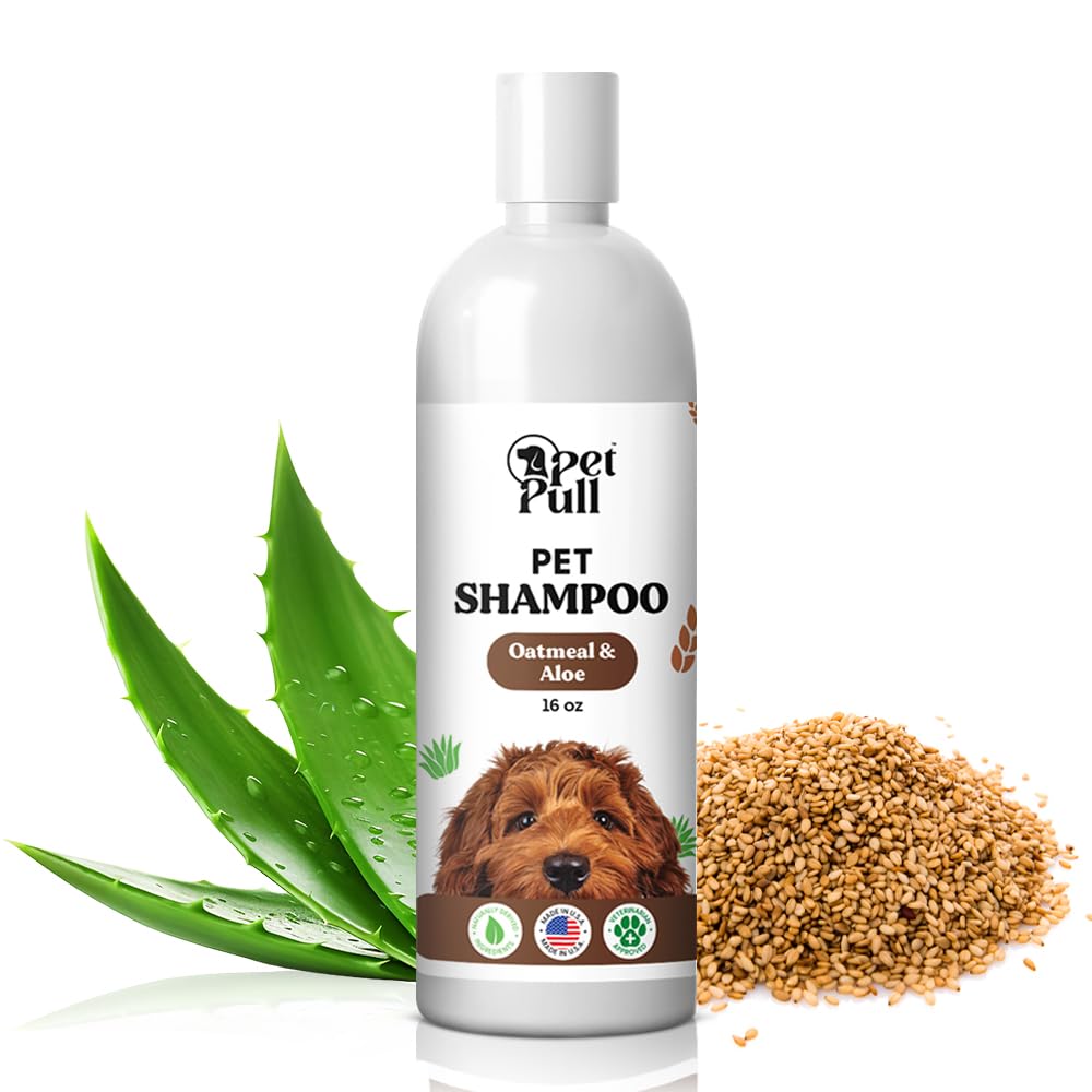 Pet Pull Pet Shampoo and Conditioner for Dogs and Cats - Plant-Based Dog Shampoo Cleanser - Pet Supplies for Pets - Sensitive Skin Dog Wash- Made in The USA (16 oz) (Oatmeal & Aloe, Shampoo)