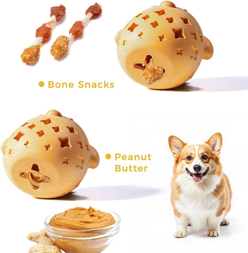 MewaJump Stuffed Dog Toy Treat Dispenser Dog Toy Puzzle Rubber Chew Toys Treat Food Dispensing Toys for Teeth Cleaning Ball Interactive Enrichment Toys for Puppy, Small, Medium, Large Breeds