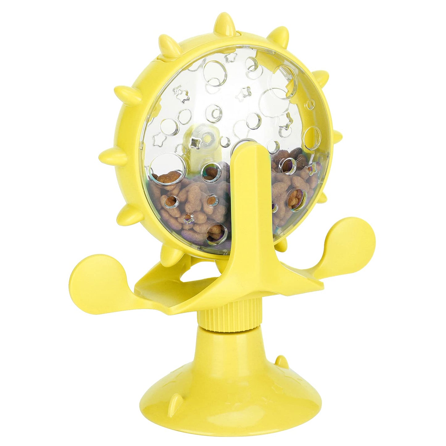 plplaaoo 360 Degree Rotating Windmill Food Puzzle for Cats and Dogs - Interactive Cat Treats Dispenser Toy with Strong Suction Cup, Slow Feeder Snack Distribution Toy for Kittens & Puppies (Yellow)