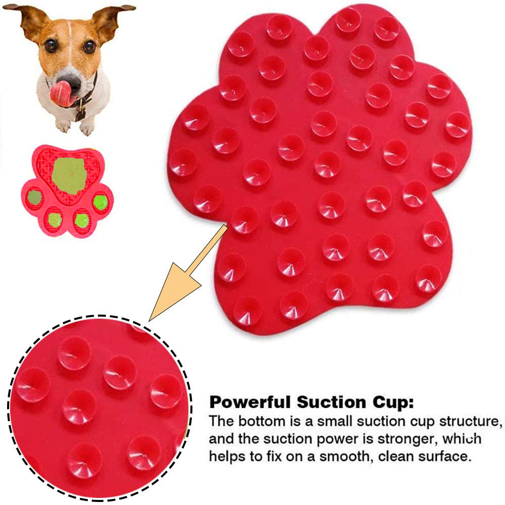 Dog Licking Mat for Anxiety Peanut Butter Slow Feeder Bowls Licking Pad with Strong Suction to Wall for Pet Bathing,Grooming,and Dog Training (Red)