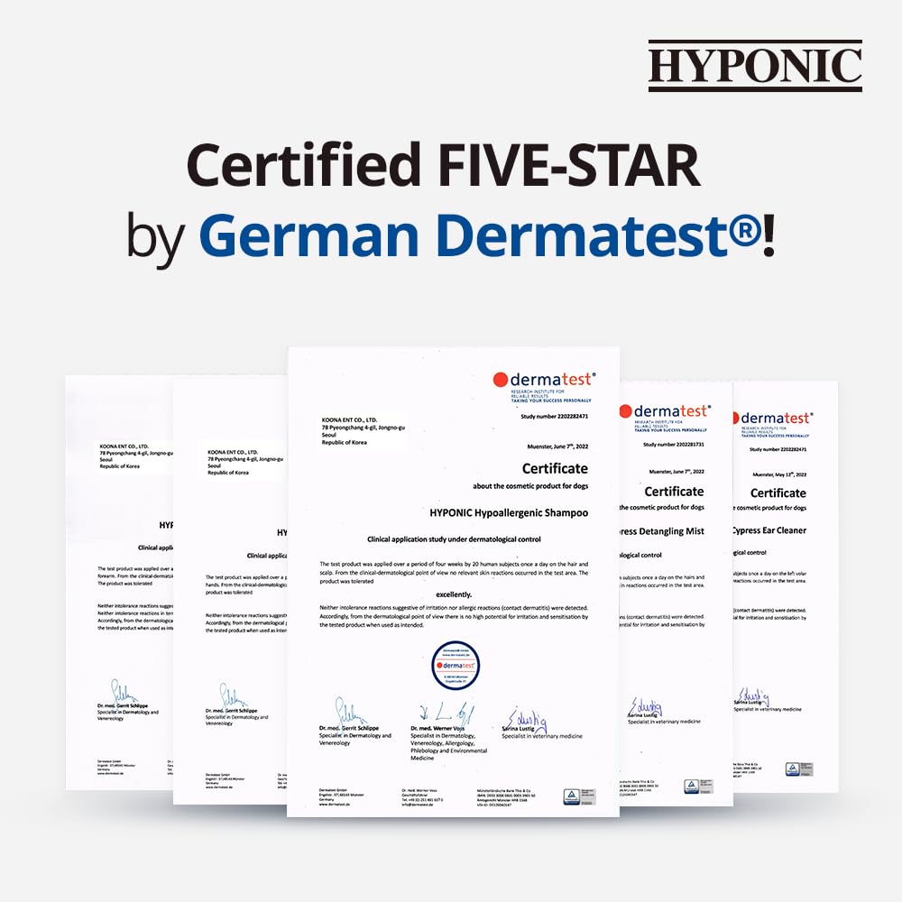 HYPONIC Hypoallergenic Premium Dog Shampoo - Deodorizing, Sensitive Skin, Detangling (All Breeds 10.1 oz)