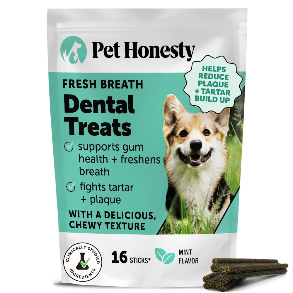 Pet Honesty Dental Health Fresh Sticks - Oral Hygiene Dental Treat for Dogs - Dental Dog Chews - Freshen Dog Breath, Reduce Plaque + Tartar - 16 Sticks