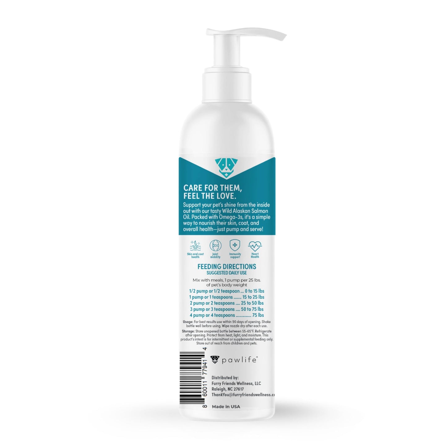 Pawlife Wild Alaskan Salmon Oil for Dogs and Cats - Omega-3s, including EPA and DHA, to Help Support Full-Body Health and Wellbeing for Sensitive Skin, Coat Health and Immune System Support - 10 Fl Oz