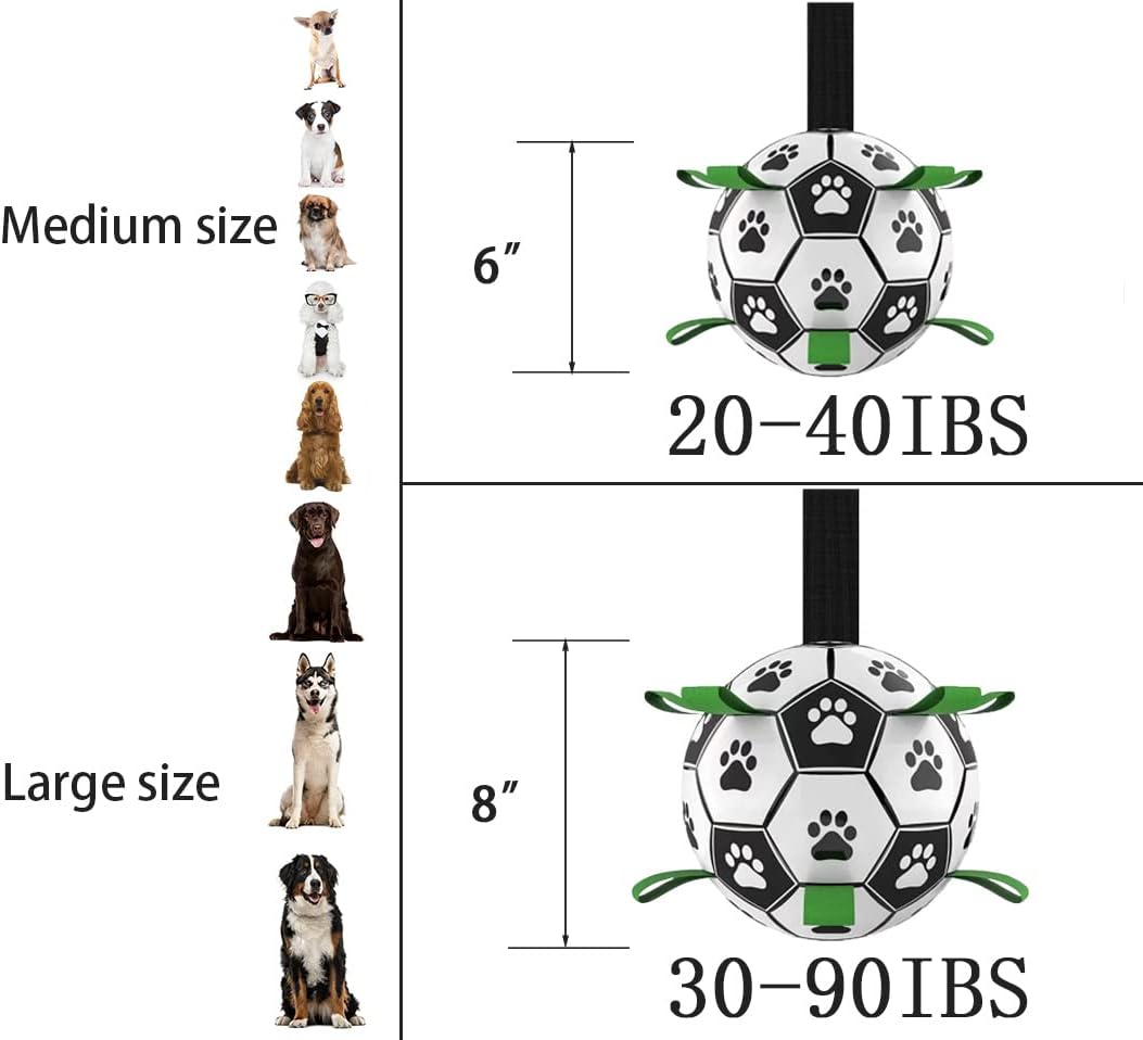 Domchan Dog Soccer Ball, Interactive Toys for Tug of War, Puppy Birthday Gifts, Tug Toy, Water Toy, Durable Balls for Small & Medium Size(6 inch)