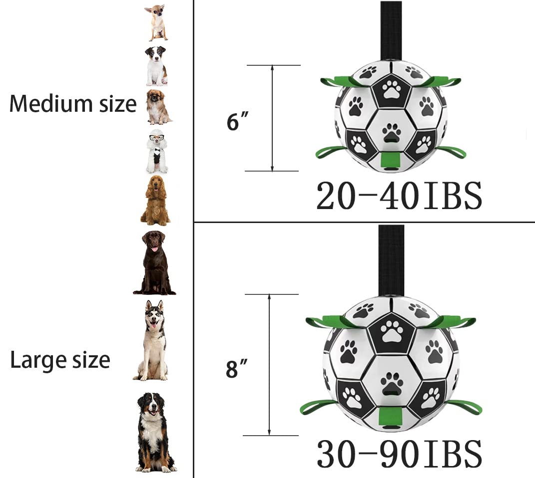 Domchan Dog Soccer Ball, Interactive Toys for Tug of War, Puppy Birthday Gifts, Tug Toy, Water Toy, Durable Balls for Small & Medium Size(6 inch)