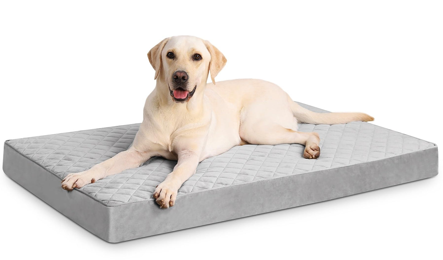 NUPIDA Orthopedic Dog Beds Large Sized Dog Waterproof Pet Mattress with Removable Washable Cover and Non-Slip Bottom, Quilting Mat for Crate, 35x22 Inch, Light Gray