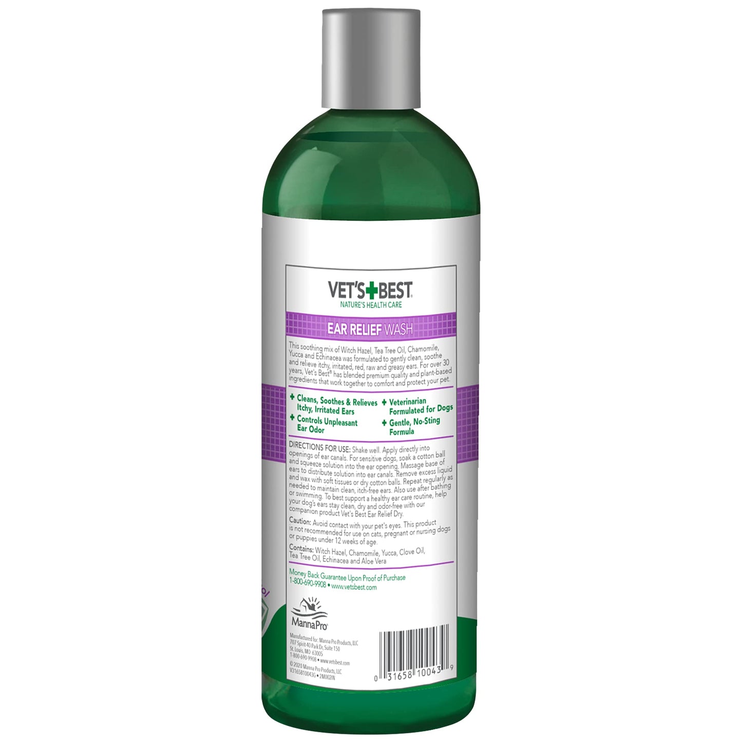 Vet's Best Dog Ear Relief Wash - Alcohol-Free No-Sting Formula - Controls Odors & Itching - Cleans Wax & Debris - 16 Ounces