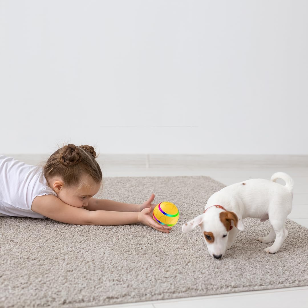 Yellow LED Remote-Controlled Interactive Toy Ball – Bouncy Light-Up Enrichment Toy for Dogs, Puppies, and Indoor Cats