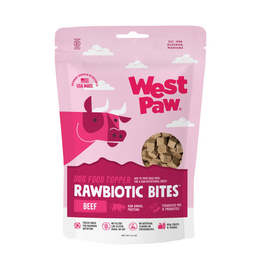 WEST PAW Rawbiotic Bites Beef – Probiotic Dog Food Toppers for Dry Food, Meal Toppers for Dogs, Perfect for Picky Eaters – Grain-Free, Real Fruits & Veggies - Made in USA