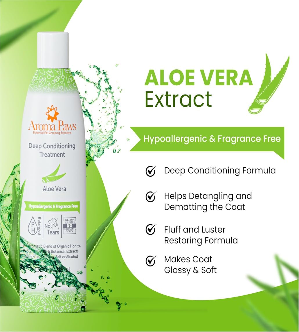 Aroma Paws Deep Conditioning Treatment for Dogs - Detangling Conditioner for Long Coat and Undercoat - Hydrating Conditioner with Aloe Vera Extract, Avocado, and Coconut Oils - Fragrance-Free