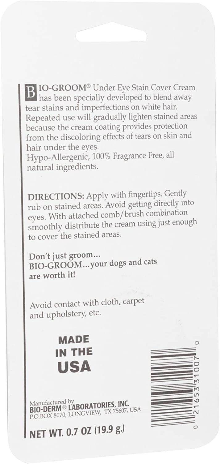 Bio-Groom Stain-Free Dog Eye Cream - Tear Stain Remover for White Dogs, Natural Eye Wash, Hypo-Allergenic, Cruelty-Free, Made in USA, Gentle Eye Cleaner for Dogs - 0.7 oz 1-Pack