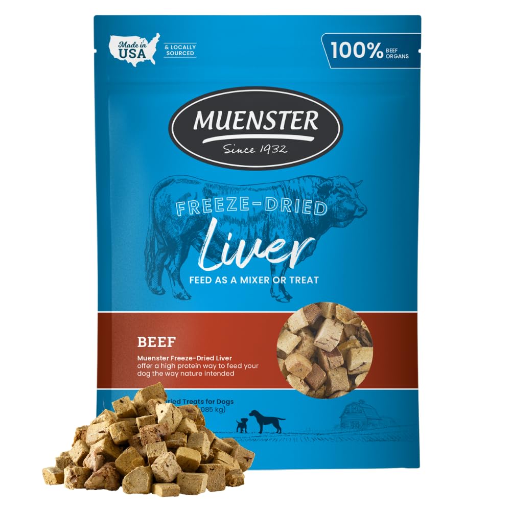 Muenster Freeze Dried Beef Liver Bites - Dog Treats, Mixer or Topper (16oz) - One Ingredient