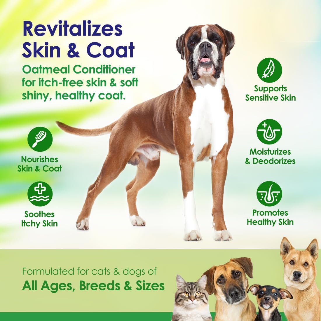 Oatmeal Dog Conditioner for Dry Itchy Skin with Soothing Aloe Vera, Suitable for All Pets, Moisturizes and Detangles Matted Hair, 16 Oz