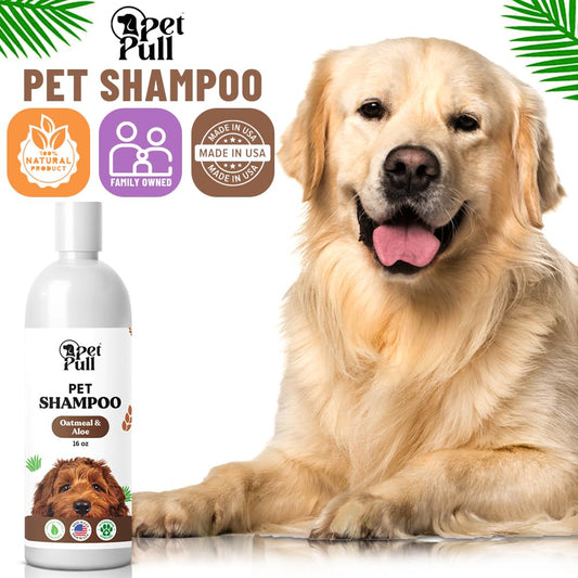 Pet Pull Pet Shampoo and Conditioner for Dogs and Cats - Plant-Based Dog Shampoo Cleanser - Pet Supplies for Pets - Sensitive Skin Dog Wash- Made in The USA (16 oz) (Oatmeal & Aloe, Shampoo)