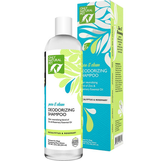 Only Natural Pet Pure and Clean Deodorizing Shampoo for Dogs - pH Balanced Dog Shampoo, Eucalyptus & Rosemary Scent - 12 fl oz Bottle