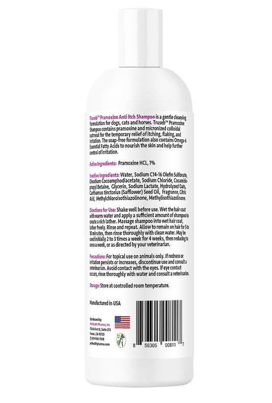 Truseb | Pramoxine 1% Shampoo for Itching Shampoo for Dogs and Cats with Eczema Relief from Scratchy, Itchy, Dry Skin, Hot Spots Moisturizing Oatmeal (Pramoxine 1% Shampo, 16 Oz)
