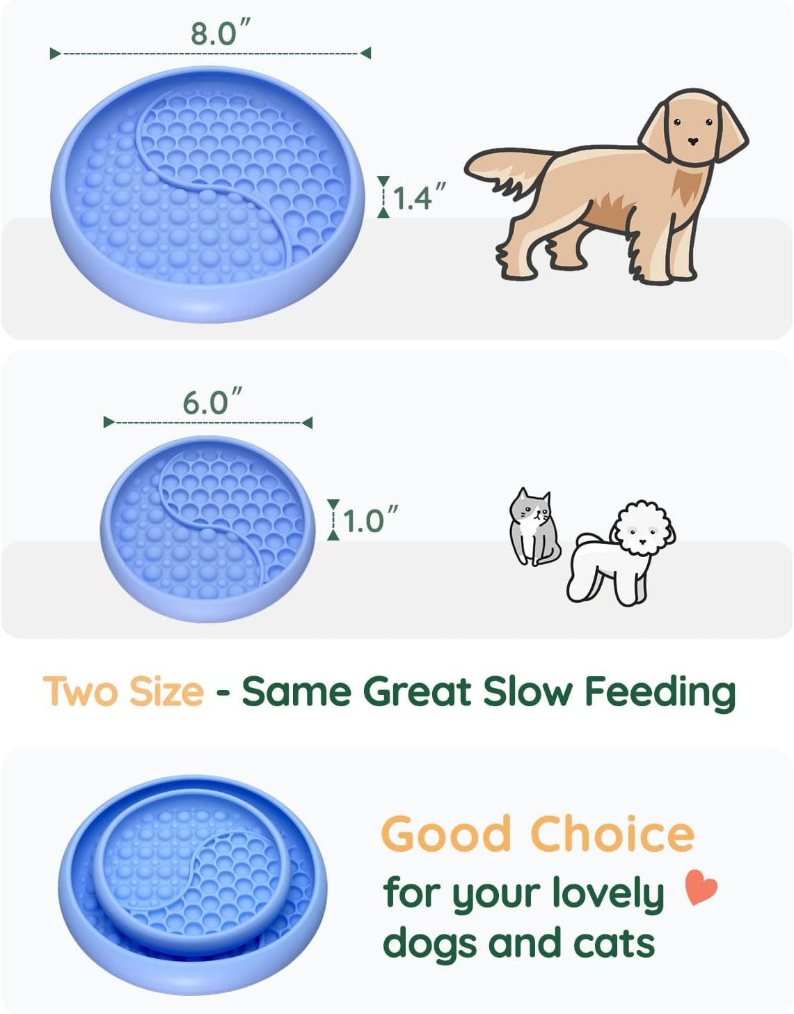 Evenco Lick Mat for Dogs, Silicone Slow Feeder Licking Mat with Non-Slip Suction Cups, Freeze-Friendly Lick Bowl for Enrichment Play, Anxiety Relief & Keeps Busy (8.0" x 1.4" Light Blue)