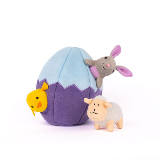 ZippyPaws Burrow- Interactive Dog & Puppy Toy for Boredom, Stimulating Pet Product to Keep them Busy, Hide & Seek Plush Dog Puzzle, Enrichment Squeaky Toy for Small & Medium Dogs- Easter Egg & Friends