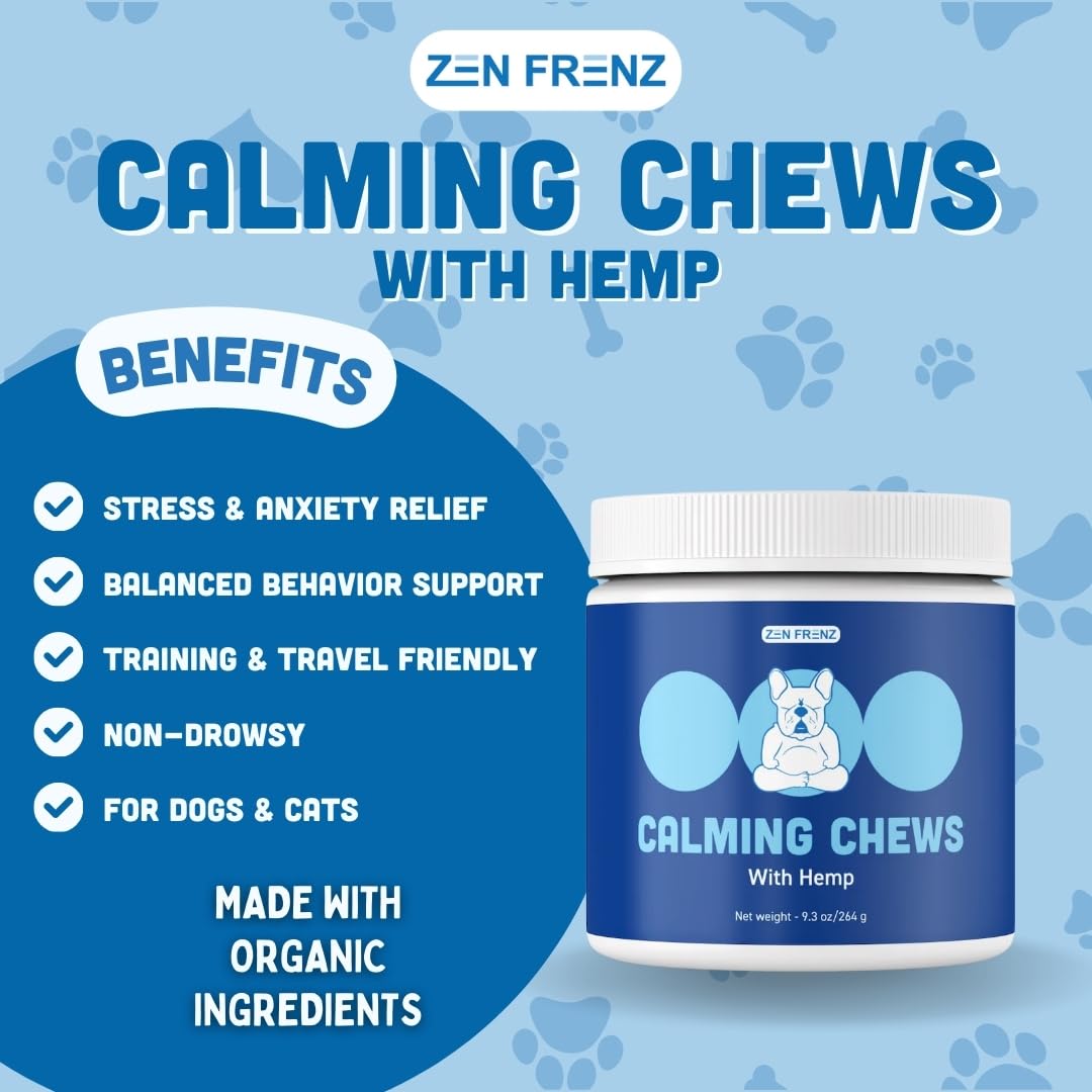 Zen Bites - Calming Chews for Pets - 120 Count - Organic Hemp Treats for Dogs & Cats - Stress Relief - Promotes Relaxation - Thunderstorms - Fireworks - Travel Friendly