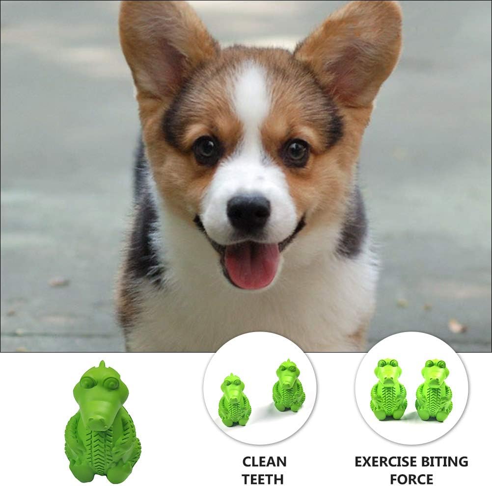 TEHAUX Rubber Pet Teething Toy, Dog Chew Toy for Teeth Cleaning Care - Interactive Treat Dispenser for Puppies Small Dogs - & Teething Relief Green 3X3X4.7 Inches