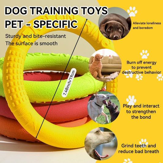 4 Pack Dog Chew Toy Training Ring Interactive Toy for Aggressive Chewers Pet Flying Disc Floating Ring Dog Fetch Toys for Large Medium Puppy Outdoor Play, Training and Teeth Cleaning