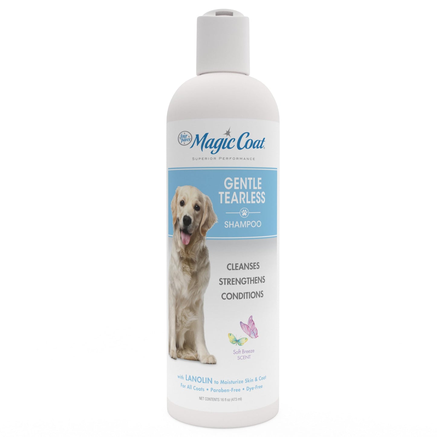 Four Paws Magic Coat Gentle Tearless Shampoo for Dogs with Moisturizing Lanolin for Itchy Dry Skin, Dog Grooming, Soft Breeze Scent, 16 Ounce